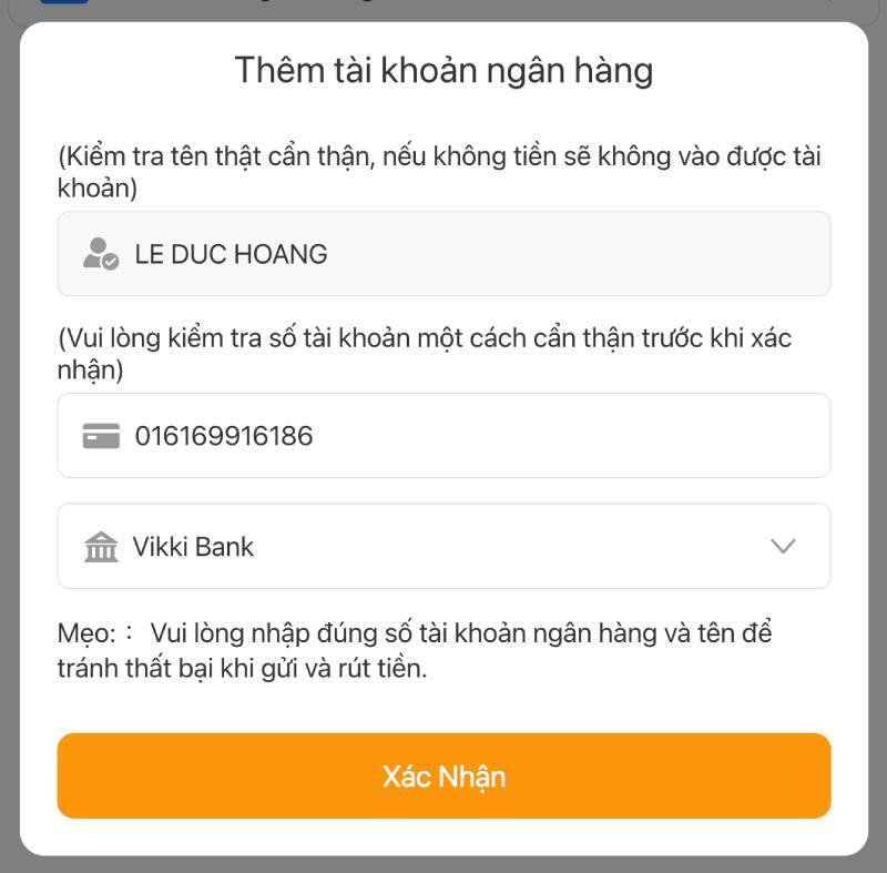 Bước 3: Kết nối tài khoản ngân hàng cá nhân với hệ thống