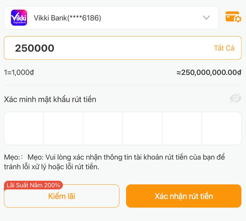 Bước 4: Nhập số tiền cần rút