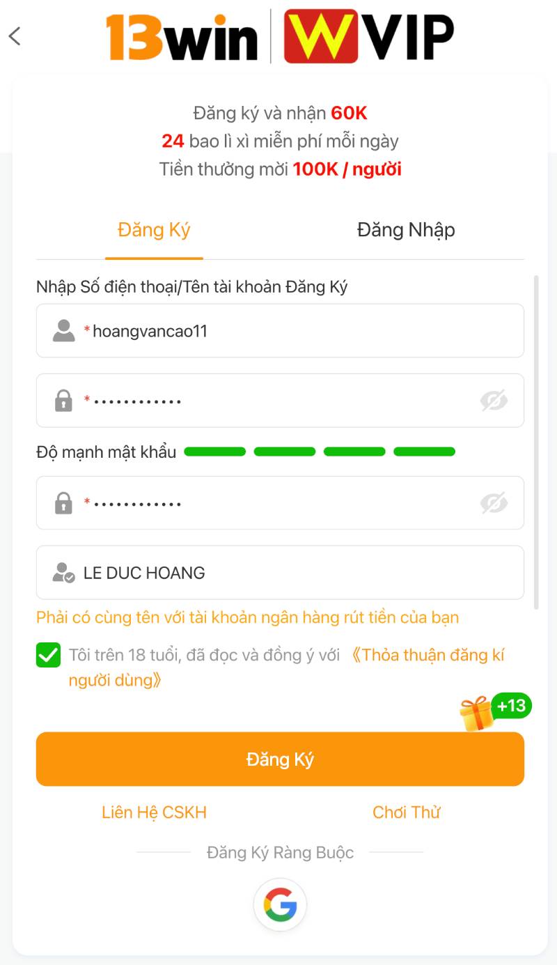 Hướng dẫn đầy đủ để mở tài khoản 13win nhanh và chuẩn nhất